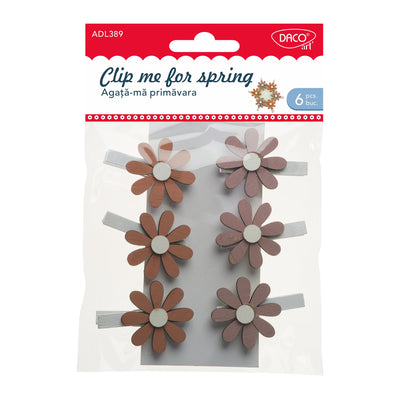 Set de 6 elemente decorative din lemn natur Dacoart, design primăvăratic, 5 cm, ideale pentru decorațiuni handmade, felicitări și proiecte creative