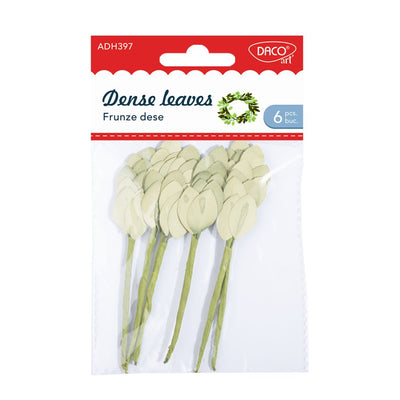 Set de 6 frunze decorative Dacoart din hârtie cu sârmă flexibilă, 12 cm, ideale pentru buchete de nuntă, aranjamente florale și proiecte handmade.