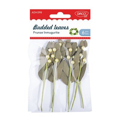 Set de 6 frunze decorative „înmugurite” Dacoart, aspect autentic din hârtie și sârmă, 11x5 cm, ideale pentru aranjamente florale și proiecte handmade