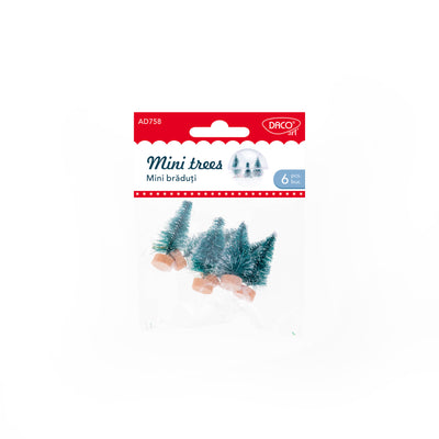 Set de 6 mini brăduți decorativi Daco (4.5 cm), ideali pentru proiecte creative, diorame de Crăciun și decoruri handmade în miniatură.
