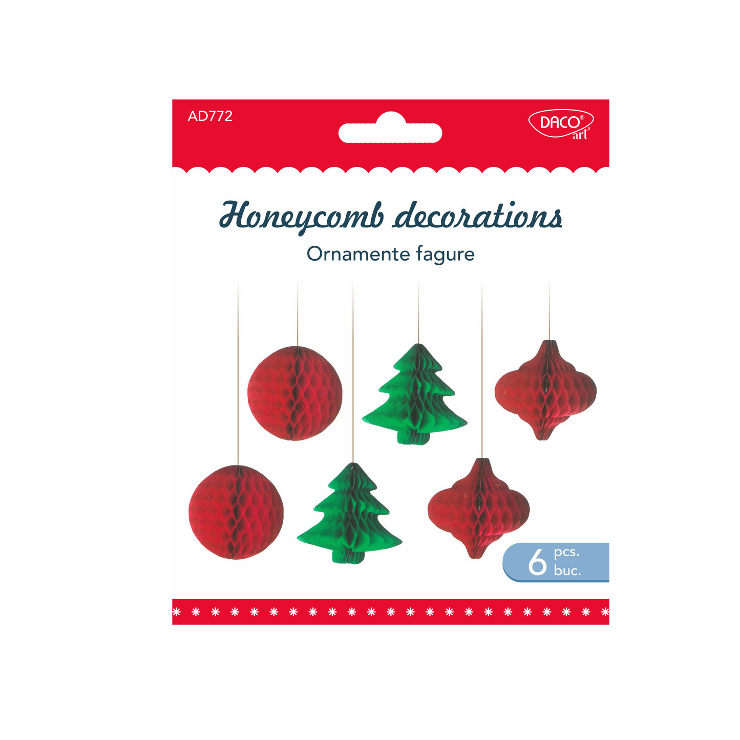 Set de 6 ornamente decorative tip fagure DacoArt (dimensiuni variate), realizate din hârtie de calitate, ideale pentru decorul bradului de Crăciun și aranjamente festive elegante