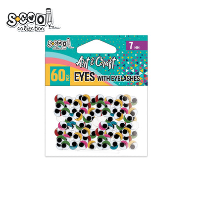Set de 60 de ochișori decorativi cu gene colorate S-COOL (7 mm), cu iris mobil, ideali pentru miniaturi, păpuși, proiecte handmade și activități creative în școli