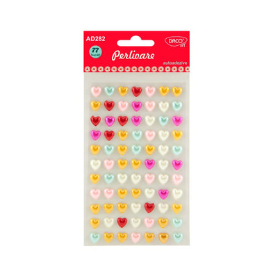 Set de 77 de perlioare autoadezive DACOart în 6 culori sidefate (1 cm), ideale pentru scrapbooking, felicitări, bijuterii handmade și proiecte creative sofisticate
