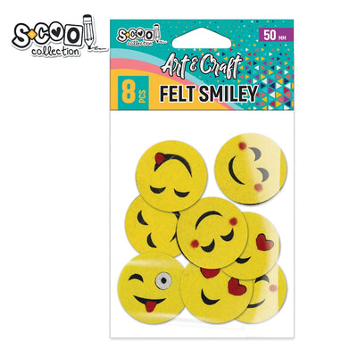 Set de 8 emoticoane decorative din fetru S-COOL (50 mm), modele diverse smiley face, ideale pentru proiecte handmade, cusut, lipit și activități creative în școli și grădinițe