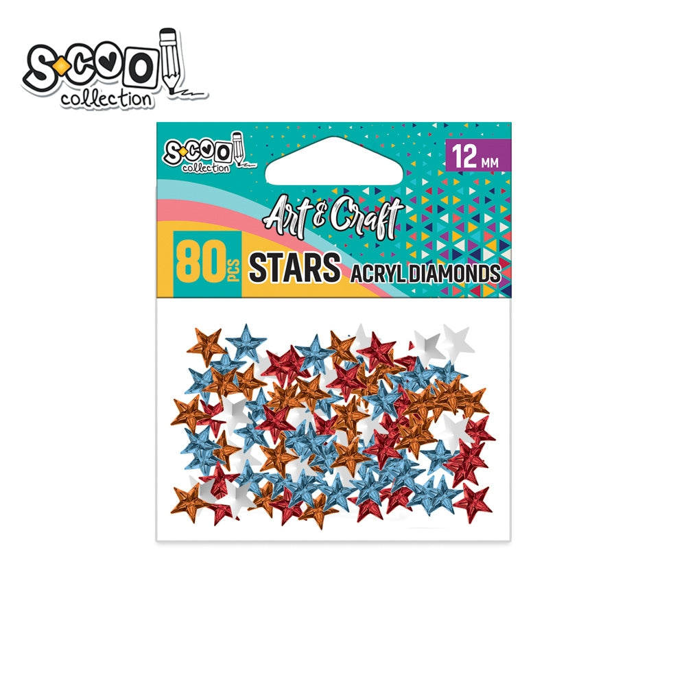 Set de 80 de steluțe decorative din acril S-COOL (12 mm), cu efect de piatră prețioasă, ideale pentru proiecte handmade, felicitări, scrapbooking și decorațiuni elegante