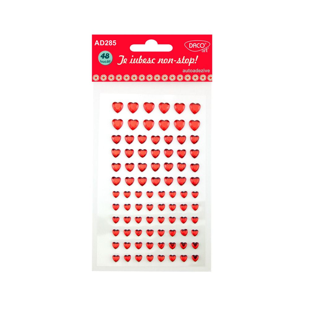 Set de 84 accesorii autoadezive DACOart în formă de inimă (3 dimensiuni), ideale pentru scrapbooking, felicitări romantice, proiecte școlare și decorațiuni handmade