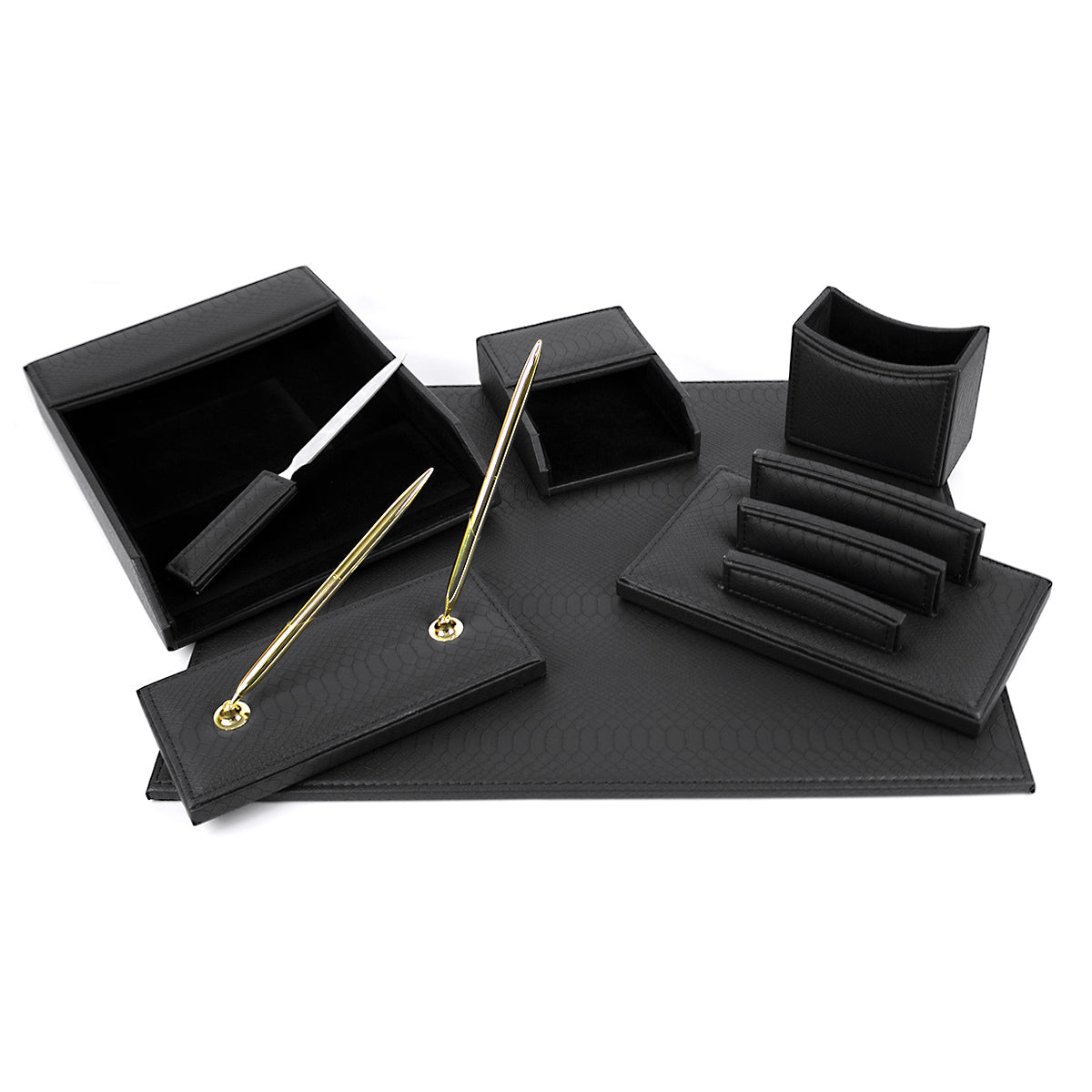 Set Birou 7 Piese Imitatie Piele Negru Evoffice