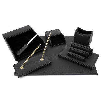 Set Birou 7 Piese Imitatie Piele Negru Evoffice