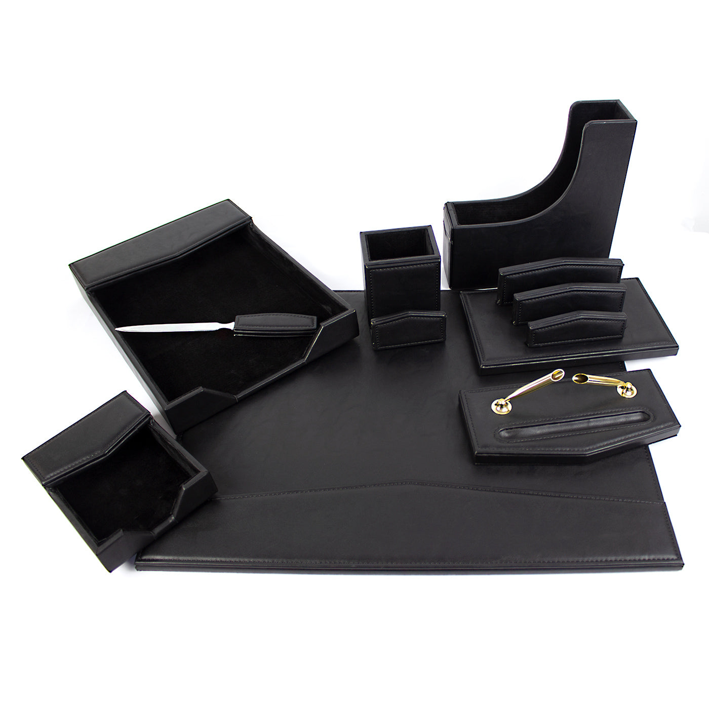 Set Birou 8 Piese Imitatie Piele Negru Evoffice