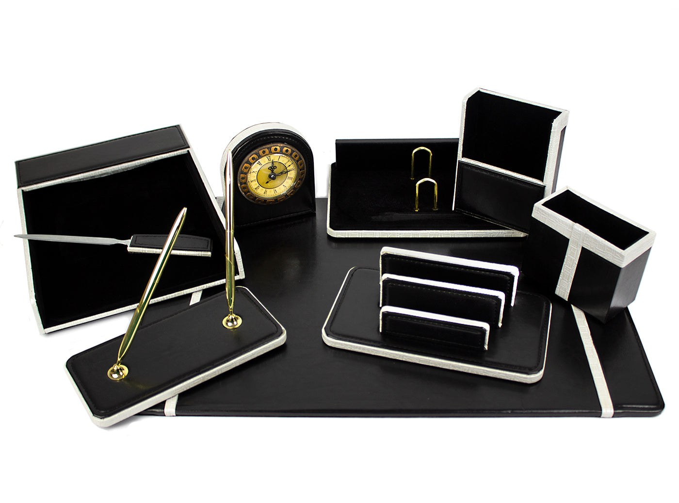 Set Birou 9 Piese Imitatie Piele Negru Evoffice