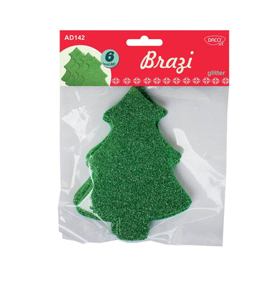 Set de 6 brăduți decorativi din spumă cu glitter Dacoart, ideali pentru ornamente de Crăciun și proiecte handmade strălucitoare