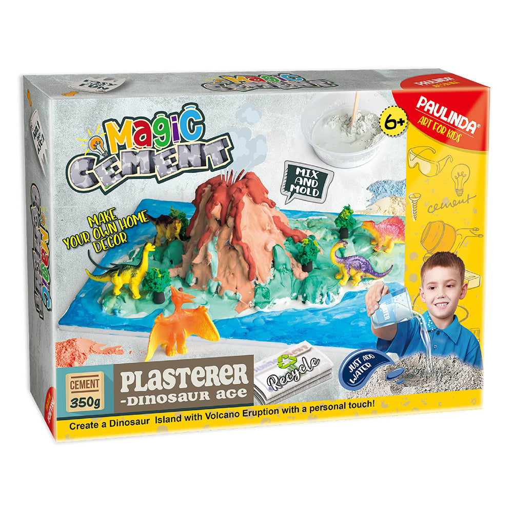 Set creație ciment magic Dinozauri Paulinda cu ciment, accesorii de modelaj și figurină pentru copii