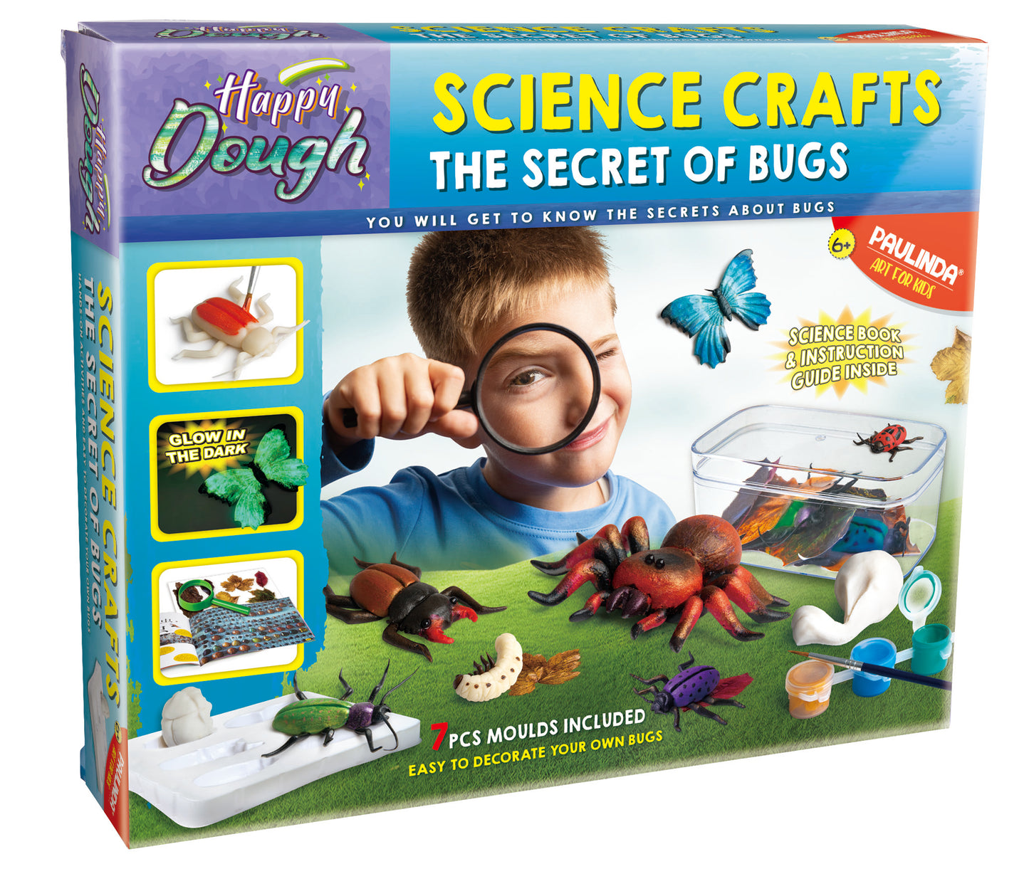 Set creație plastilină și știință Insecte Paulinda cu aluat care se usucă la aer și accesorii educative.
