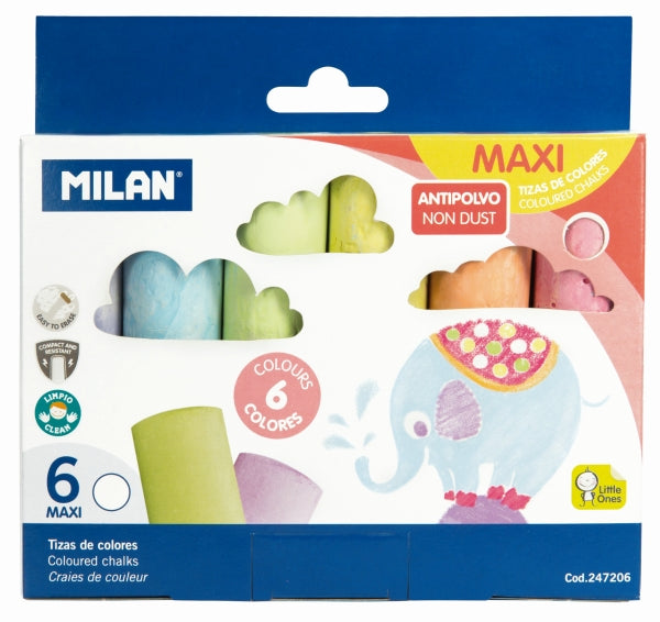 Set de 6 crete groase rotunde tip jumbo Maxi, colorate, cu formulă specială anti-praf pentru tablă și exterior
