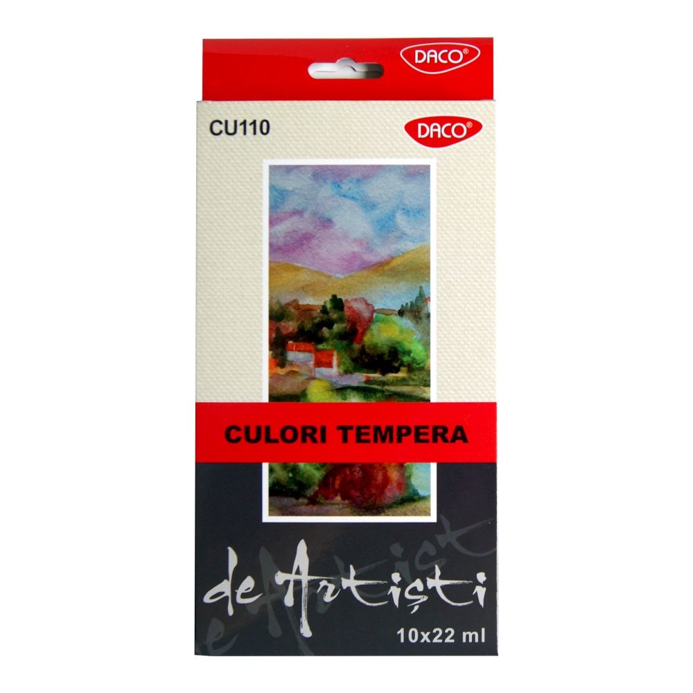 Set 10 culori tempera DACO la tub de 22 ml culori pe baza de apa pentru pictura pe hartie si carton elevi si hobby