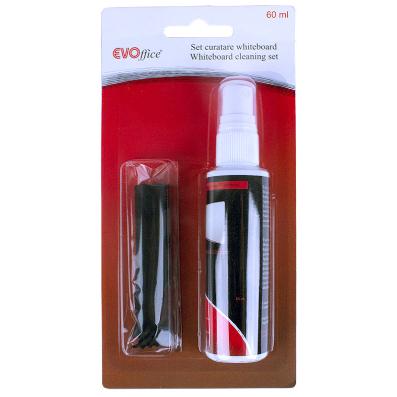 Set Curatare Whiteboard, Spray 60 Ml Si Laveta Microfibra Evoffice