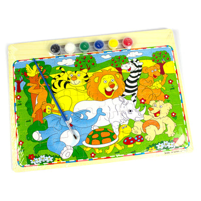 Set De Colorat, Puzzle Din Lemn 30*22.5Cm, 40 De Piese, 6 Culori Borcan Si Pensula
