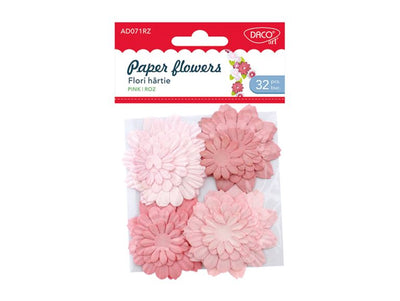 Set de 32 de flori decorative din hârtie roz Dacoart pentru scrapbooking și proiecte creative