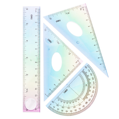 Set Geometrie 4 Piese Multicolor (Rig.15Cm, Ech*2, Rap) Deli