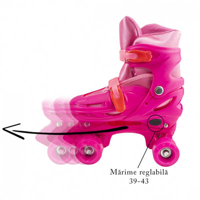 Set Patine Cu Rotile+Casca+Cotiere+Genunchiere, Roz, L (39-43)
