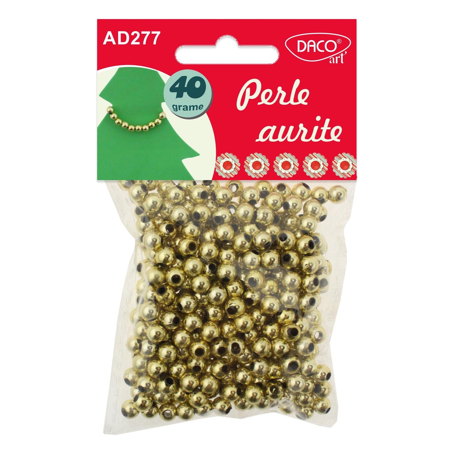 Set de perle aurite DACOart (6 mm, 40 g) cu finisaj lucios, ideale pentru crearea de bijuterii handmade, ornamente festive, felicitări și proiecte de craft elegante