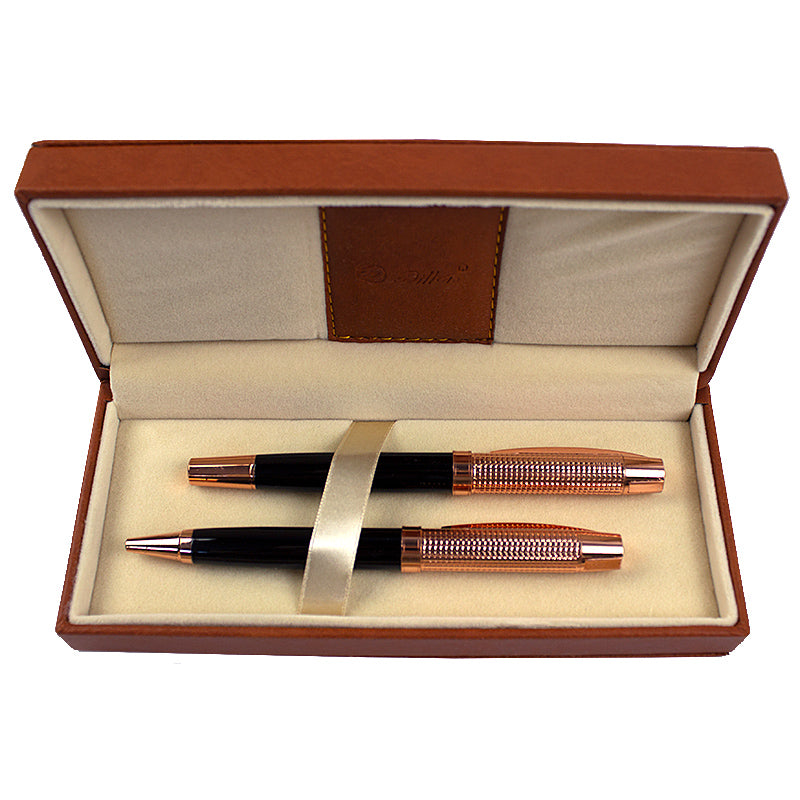 Set Pix Si Roller Metalic Corp Negru, Accesorii Rose Gold, Cutie Din Piele Ecologica Maro Willgo