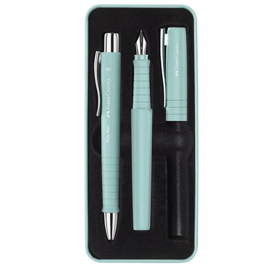 Set cadou stilou și pix Faber-Castell Poly Bleu Caraibe din plastic reciclat pentru scriere confortabilă
