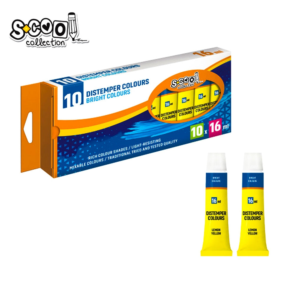 Set 10 tuburi vopsea tempera galben lămâie S-COOL de 16 ml, pigment intens pentru activități creative și școlare