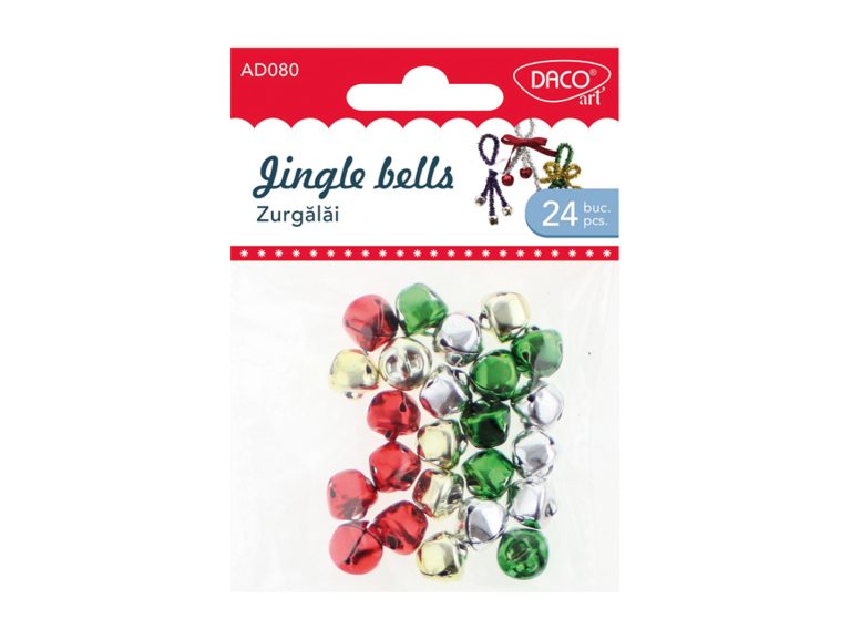 Set de 24 de zurgălăi metalici colorați Dacoart pentru ornamente de Crăciun și proiecte handmade festive