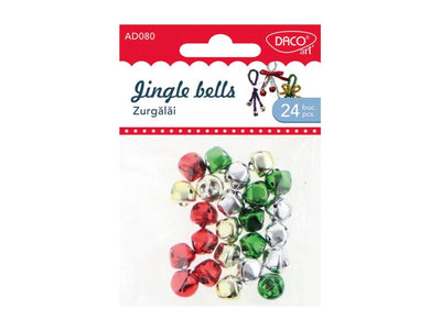 Set de 24 de zurgălăi metalici colorați Dacoart pentru ornamente de Crăciun și proiecte handmade festive