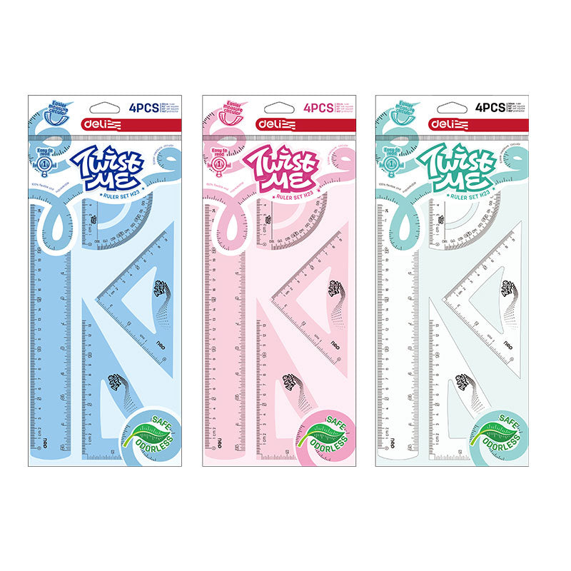 Set Geometrie 4 Piese Flexibil Twist Me Colot (Rig30Cm, Ech*2, Rap) DELI