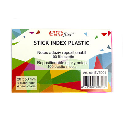 Stick Index Plastic 20*50 Mm, 4 Culori Neon 25 File Evoffice