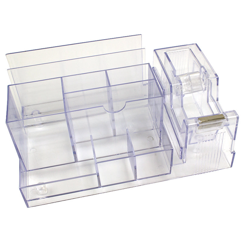 Suport Plastic Birou 9 Compartimente Si Dispenser Pentru Banda Adeziva , Transparent Evoffice