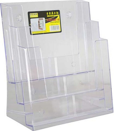 Suport Plastic Vertical Documente Transparent Birou Sau Perete, 3 Compartimente A4 Evoffice