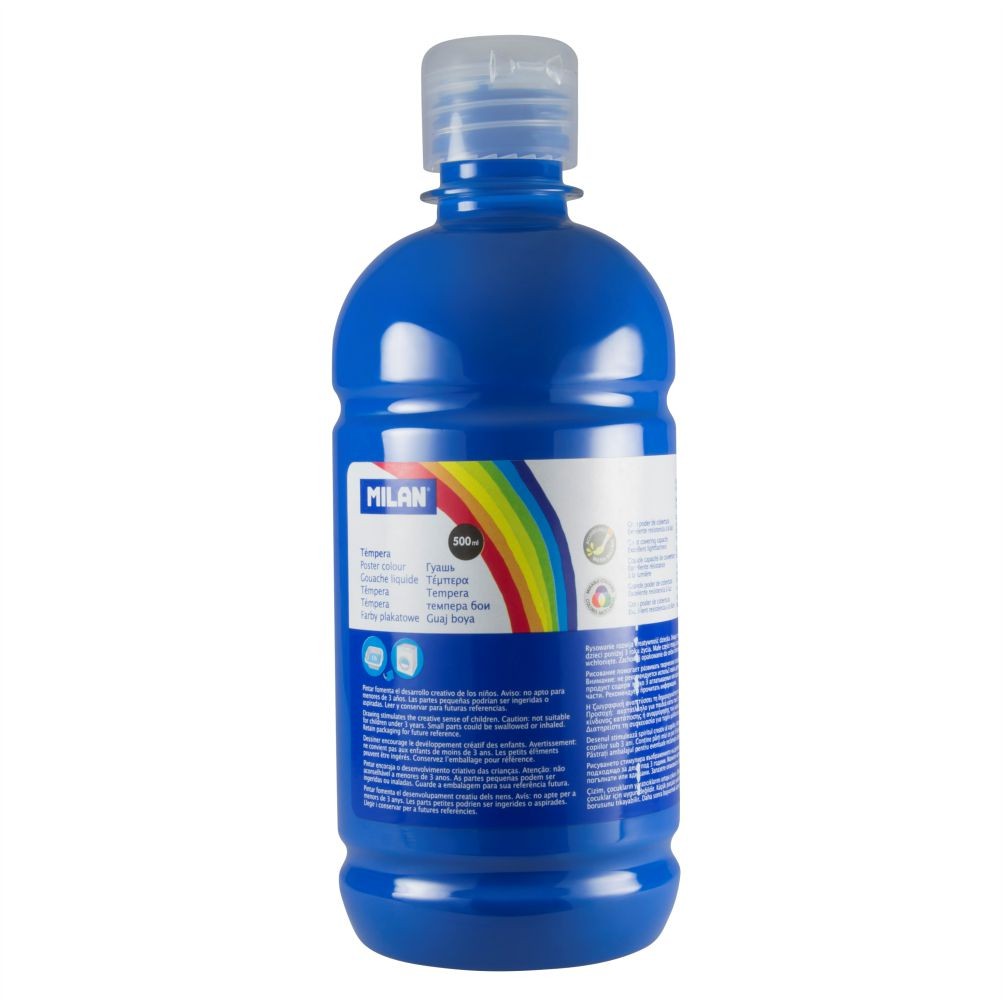 Flacon 500 ml vopsea tempera albastru deschis MILAN pentru activități artistice, pictură pe carton și proiecte creative școlare