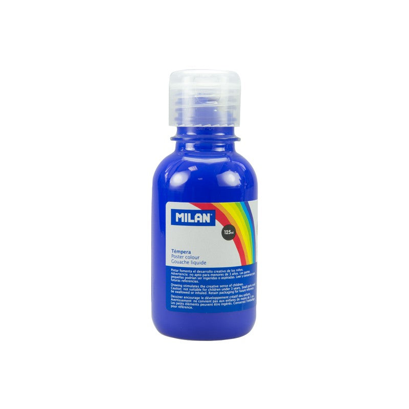 Flacon 125 ml vopsea tempera albastru ultramarin MILAN cu capac dozator pentru pictură școlară și proiecte creative