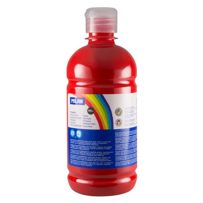 Flacon 500 ml vopsea tempera roșu vermilion MILAN pentru pictură școlară, contraste puternice și proiecte creative vibrante