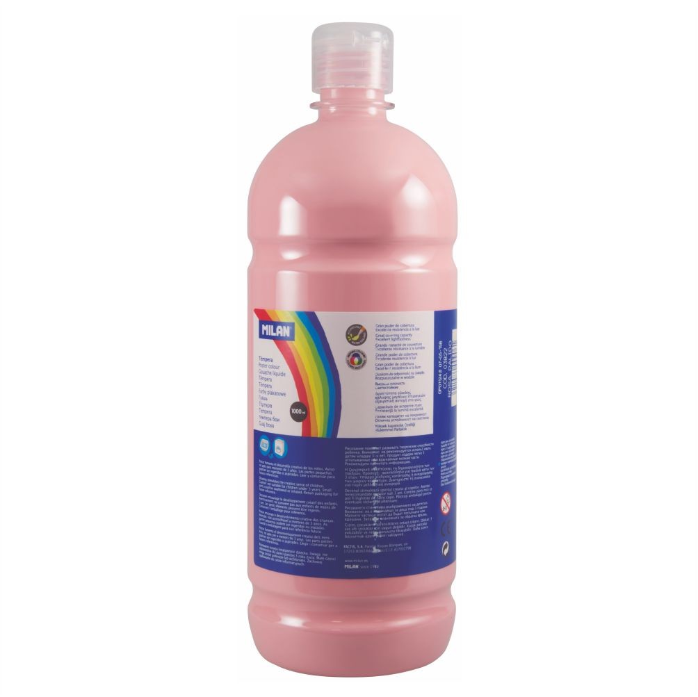 Flacon 1000 ml vopsea tempera roz deschis MILAN pentru activități artistice, pictură pe carton și proiecte școlare creative