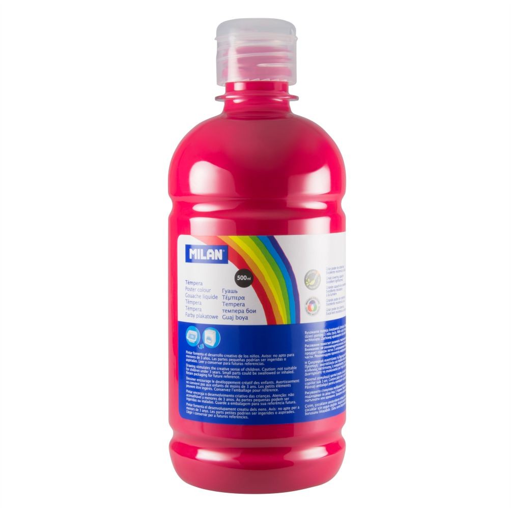 Flacon 500 ml vopsea tempera roz magenta MILAN pentru activități artistice, pictură pe carton și proiecte creative moderne