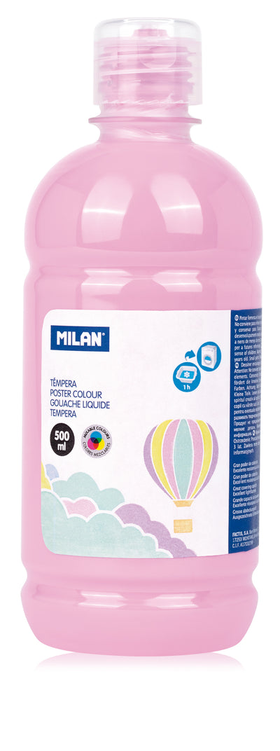 Flacon 500 ml vopsea tempera roz pastel MILAN pentru pictură școlară, activități creative și proiecte pe carton