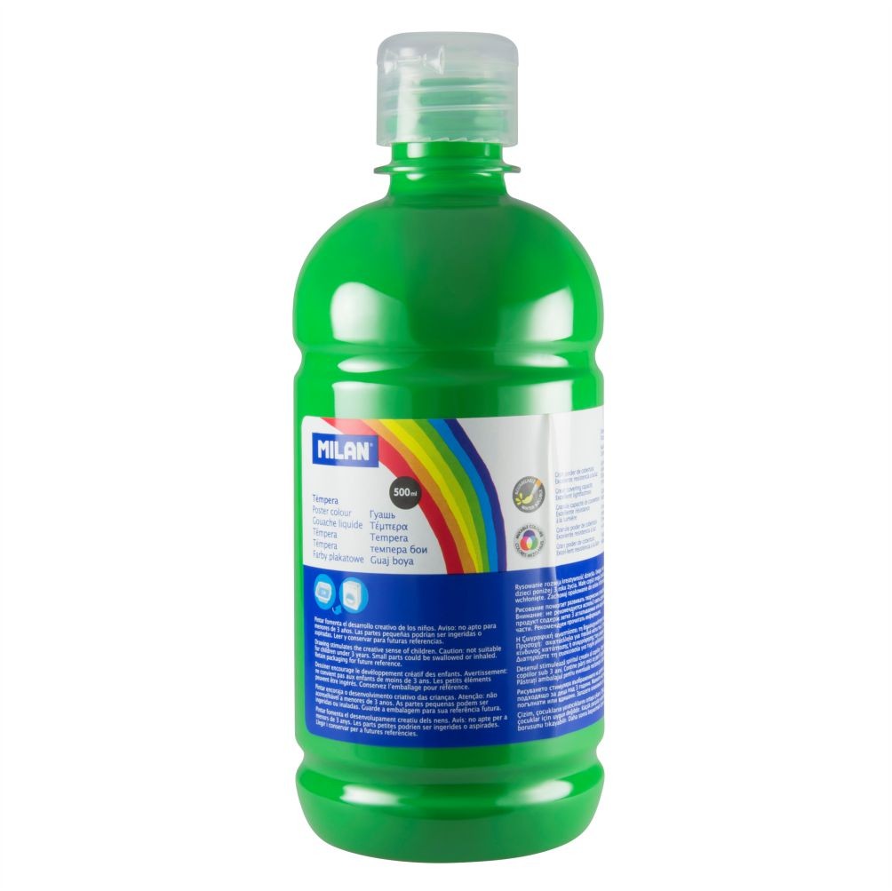 Flacon 500 ml vopsea tempera verde deschis MILAN pentru activități artistice, pictură pe carton și proiecte creative naturale