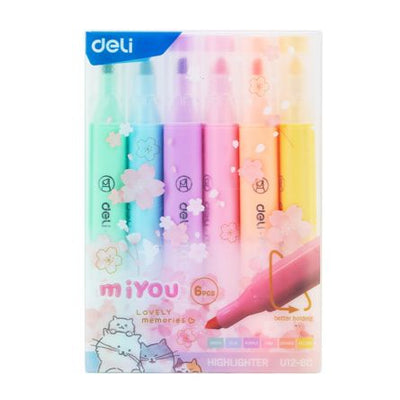 Set 6 textmarkere slim Deli Miyou Macarons în culori pastel pentru școală și birou