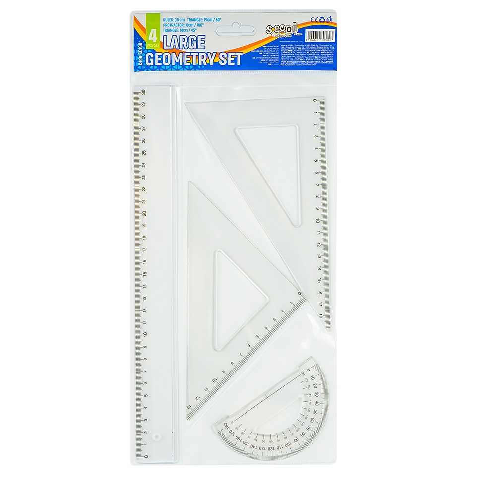 Trusa geometrie, 4 piese/set, liniar 30 cm - S-COOL