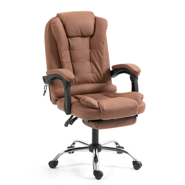 Scaun directorial, masaj in suportul lombar, suport picioare, PU, Maro, Erest