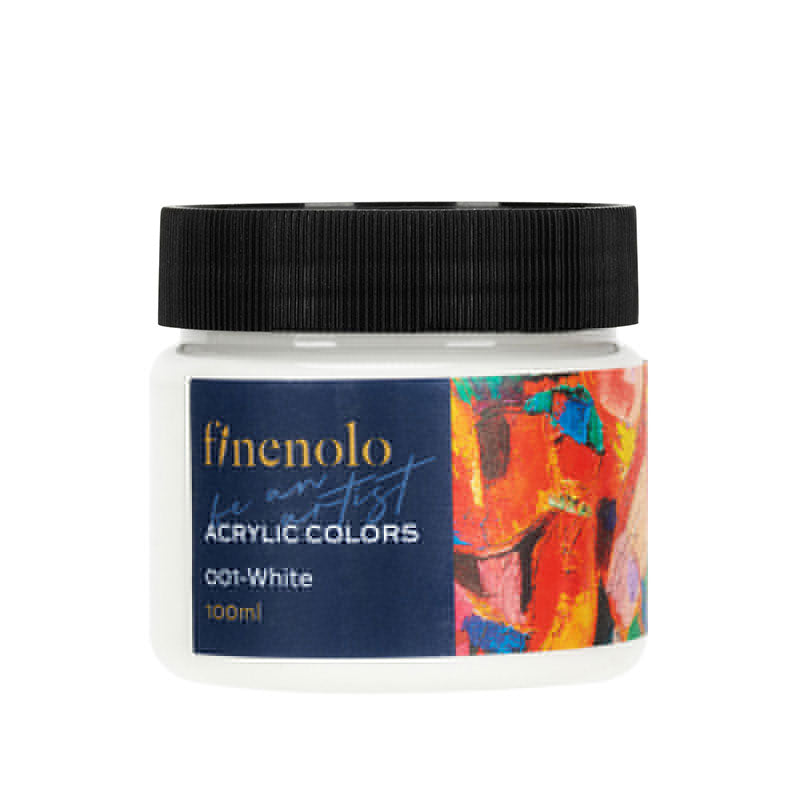 Borcanas 100 ml vopsea acrilica Finenolo Deli culoare alb intens cu putere mare de acoperire pentru pictura si hobby