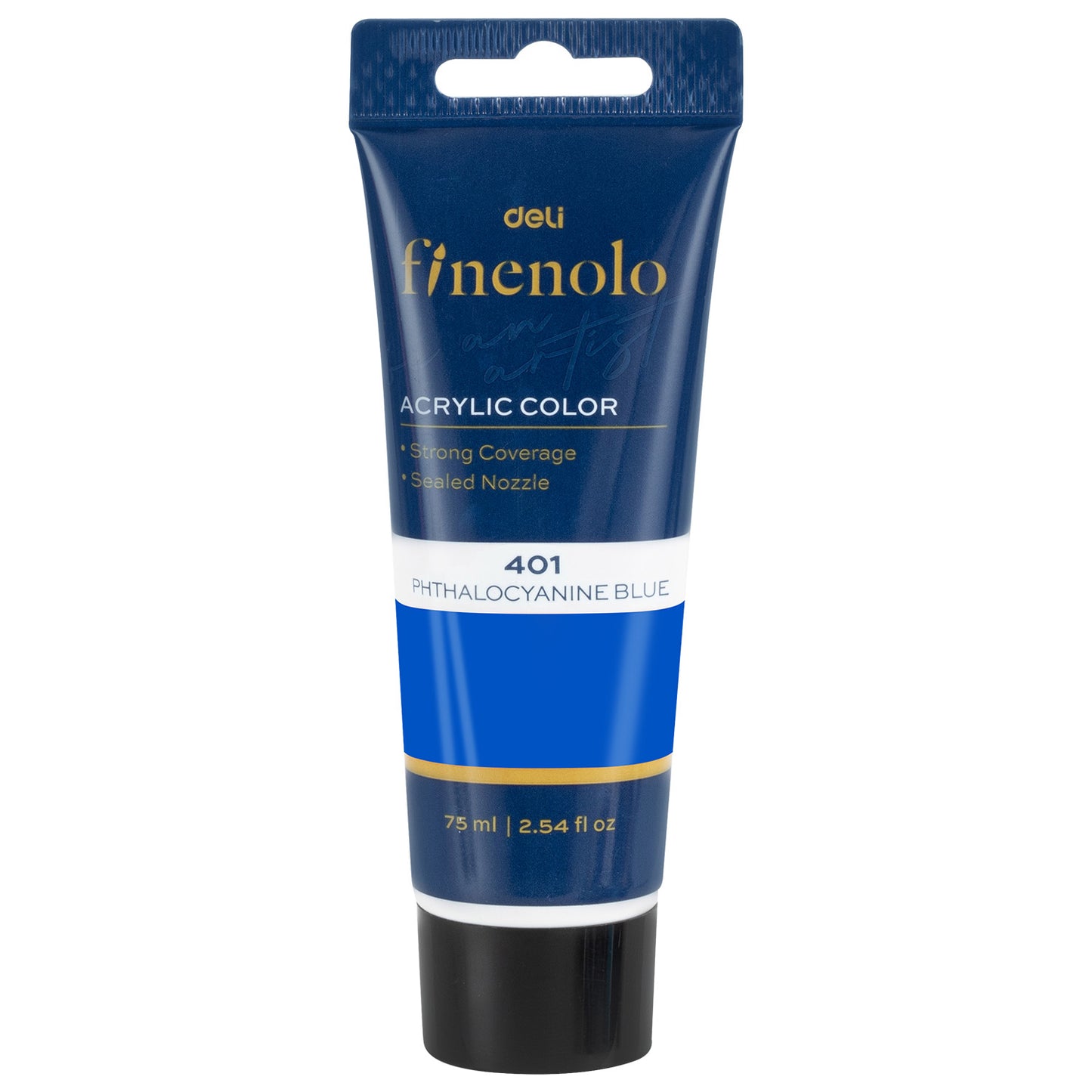 Tub 75 ml vopsea acrilica Deli culoare albastru cyan intens cu putere mare de acoperire pentru pictura pe panza si amestecuri de culori