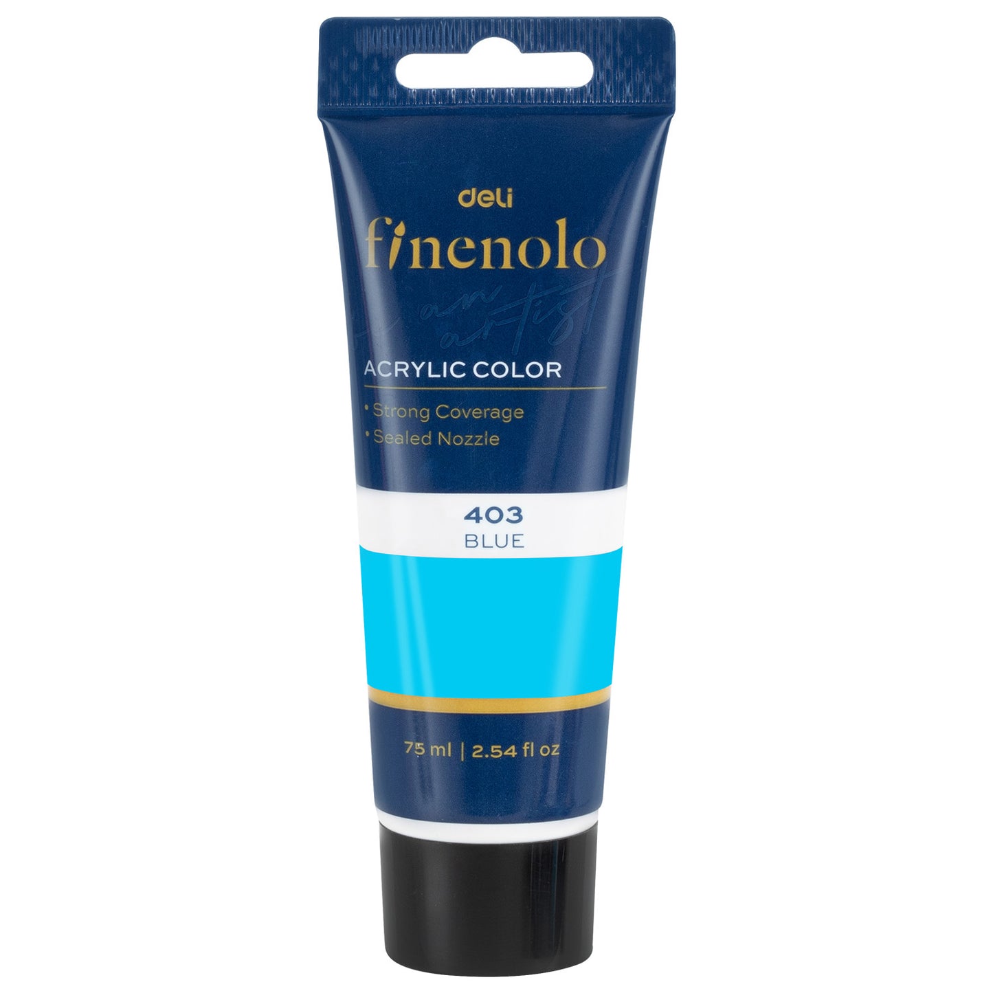 Tub 75 ml vopsea acrilica Deli culoare albastru intens cu putere mare de acoperire pentru pictura pe panza si hobby