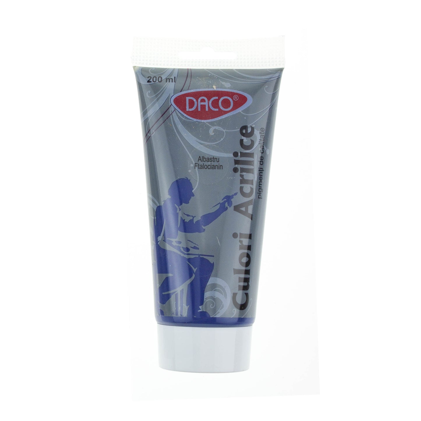 Tub vopsea acrilica DACO Albastru Ftalocianin 200 ml pigment albastru intens si profund pentru pictura pe panza lemn si proiecte artistice