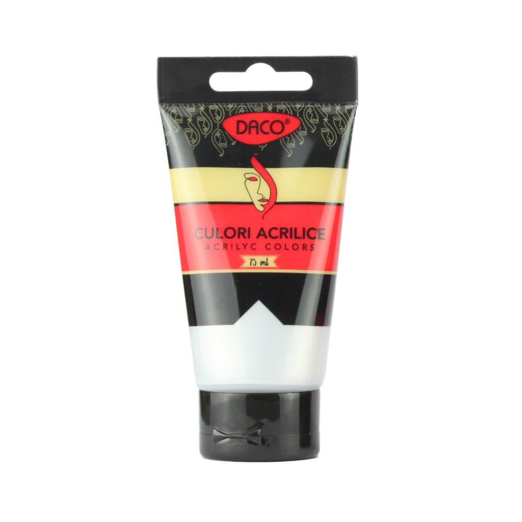 Tub vopsea acrilica DACO culoare argintiu metalizat 75 ml pentru pictura pe panza lemn si proiecte decorative cu efect stralucitor