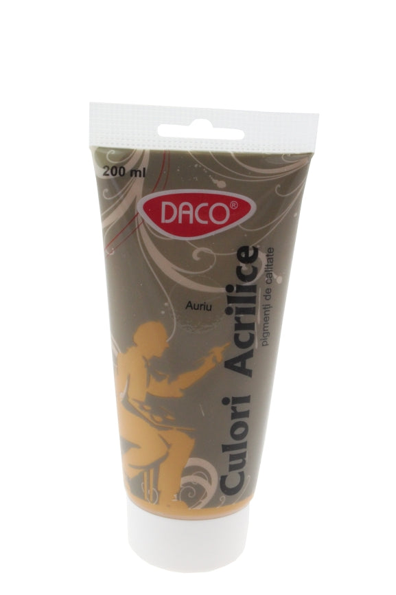 Tub vopsea acrilica DACO culoare Auriu 200 ml efect metalic auriu stralucitor pentru pictura pe panza lemn si proiecte decorative